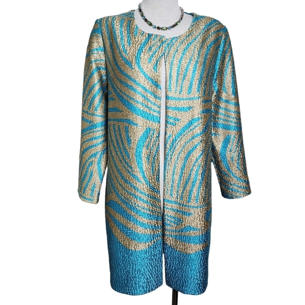Chico's Traveler Gold & Teal Reversible Open Lightweight Women's Jacket Size S